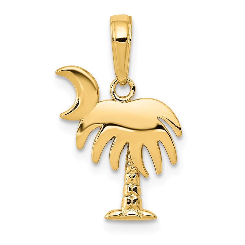 14k Yellow Gold Small Palm Tree With Moon Necklace - 16 Inch